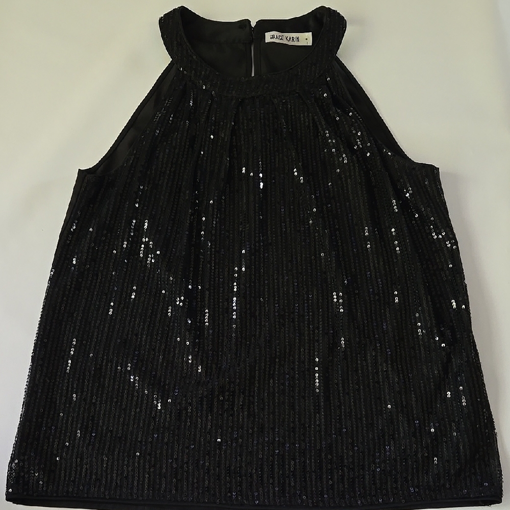 Black Sequin Sleeveless Top